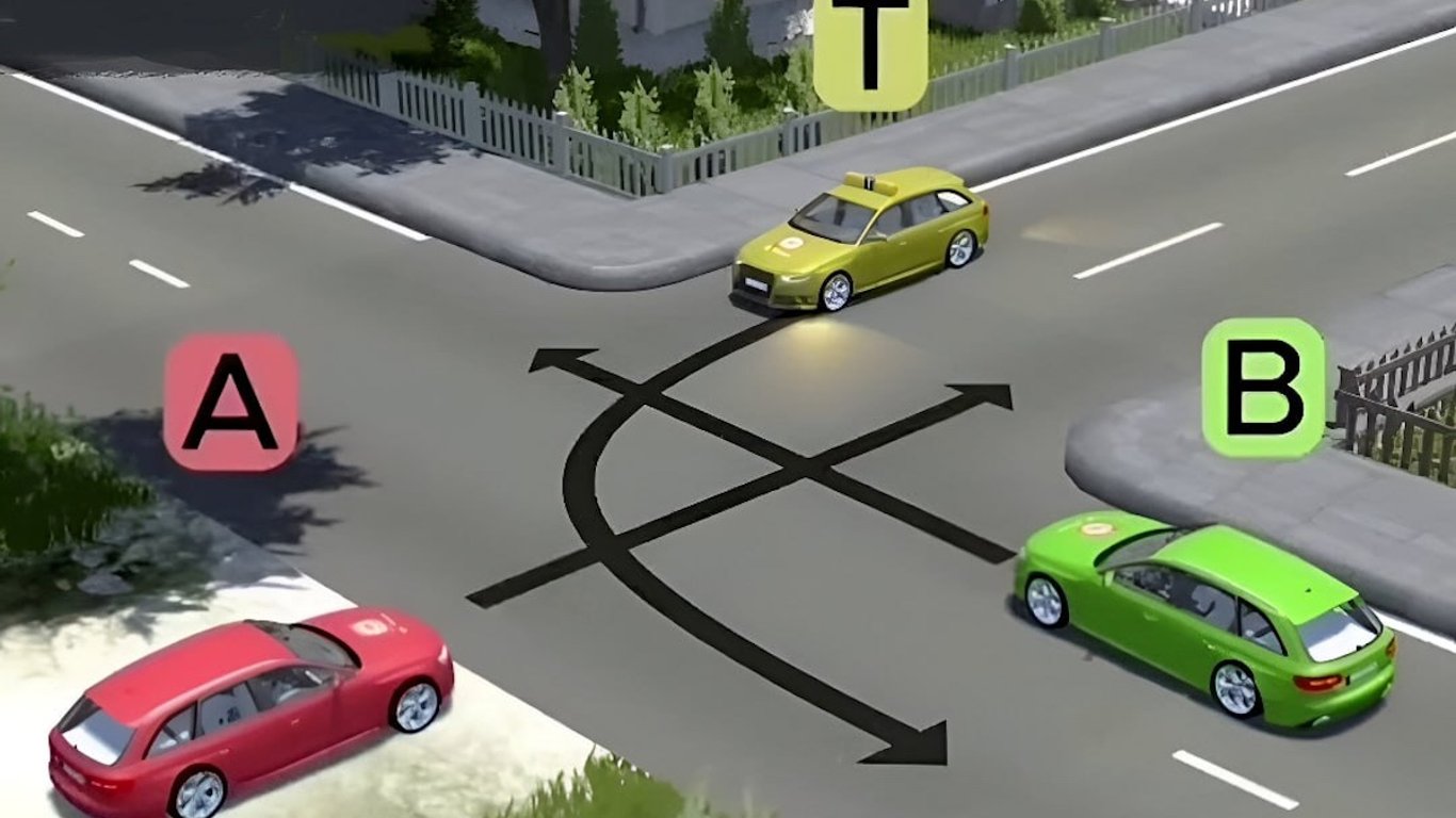 Test der Verkehrsregeln für Aufmerksame — Wer überquert die Kreuzung zuerst?